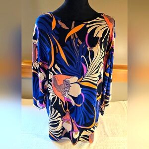 Chico's Graphic Blue and Orange Tunic Blouse